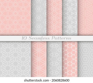 Seamless pattern set in arabic style. Stylish graphic colored geometric linear background. Line art texture for wallpaper, card, invitation, banner, fabric print. Ethnic ornament, vector illustration