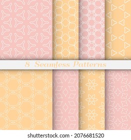 Seamless pattern set in arabic style. Stylish geometric line art white on colorful background. Repeating hexagonal texture for wallpaper, card, invitation, banner, fabric print. Tribal ethnic ornament