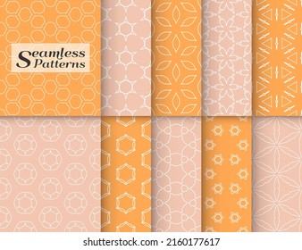 Seamless pattern set in arabic style. Stylish graphic colored geometric linear background. Line art texture for wallpaper, card, invitation, banner, fabric print. Ethnic ornament, vector illustration