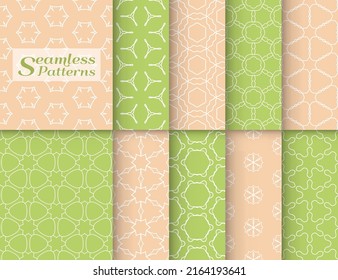 Seamless pattern set in arabic style. Stylish graphic colored geometric linear background. Line art texture for wallpaper, card, invitation, banner, fabric print. Ethnic ornament, vector illustration