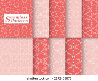 Seamless pattern set in arabic style. Stylish graphic colored geometric linear background. Line art texture for wallpaper, card, invitation, banner, fabric print. Ethnic ornament, vector illustration