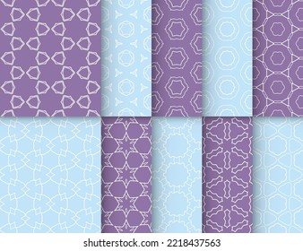 Seamless pattern set in arabic style. Stylish graphic colored geometric linear background. Line art texture for wallpaper, card, invitation, banner, fabric print. Ethnic ornament, vector illustration