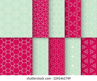 Seamless pattern set in arabic style. Stylish graphic colored geometric linear background. Line art texture for wallpaper, card, invitation, banner, fabric print. Ethnic ornament, vector illustration