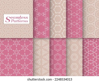 Seamless pattern set in arabic style. Stylish graphic colored geometric linear background. Line art texture for wallpaper, card, invitation, banner, fabric print. Ethnic ornament, vector illustration