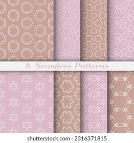 Seamless pattern set in arabic style. Stylish geometric line art white on colorful background. Repeating hexagonal texture for wallpaper, card, invitation, banner, fabric print. Tribal ethnic ornament