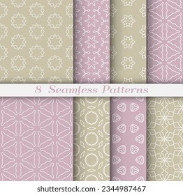 Seamless pattern set in arabic style. Stylish geometric line art white on colorful background. Repeating hexagonal texture for wallpaper, card, invitation, banner, fabric print. Tribal ethnic ornament