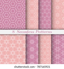 Seamless pattern set in arabic style. Stylish graphic colored geometric linear background. Line art texture for wallpaper, card, invitation, banner, fabric print. Ethnic ornament, vector illustration