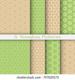 Seamless pattern set in arabic style. Stylish graphic colored geometric linear background. Line art texture for wallpaper, card, invitation, banner, fabric print. Ethnic ornament, vector illustration
