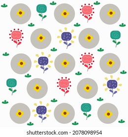 seamless pattern set autumn flower leaves bloom, flowers, the sun shines vector flat design