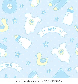 Seamless pattern with set of baby boy coat design