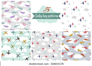 Seamless pattern set for baby boy room and other design