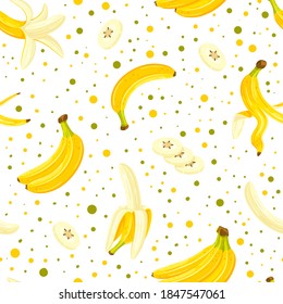 Seamless pattern with a set of bananas isolated on a white background. Cartoon style. Vector illustration