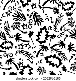 seamless pattern from a set of beach-themed images in black and white for prints on fabrics, clothing, packaging and interior decoration and other surfaces