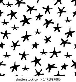 Seamless pattern. Set of black stars in doodle style. hand drawn