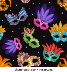 Seamless pattern set with carnival mask. Party illustrations in cartoon style. Mask carnival for party festival background vector