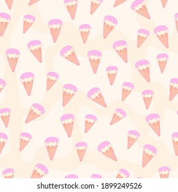 seamless pattern set, cartoon hand-drawn sweet ice cream, delicate pastel pink beige lilac colors. girly patterns for printing packaging wrapping banners textiles fabrics
