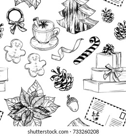 Seamless pattern with Set of Christmas decoration