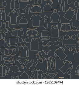 Seamless pattern from a set of clothes icons of thin lines, vector illustration.