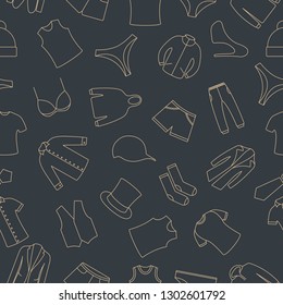 Seamless pattern from a set of clothes icons of thin lines, vector illustration.