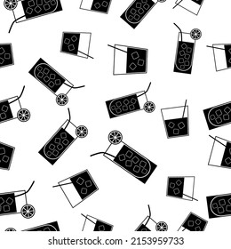 Nahtloses Muster mit festem Cocktail. Schwarz-Flachsymbol-Cocktail auf weißem Hintergrund. Icon Alkohol trinken. Modernes Design für Stoffdruck, Wickelpapier, Tapete, Verpackung. Vektorgrafik