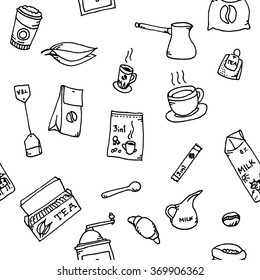 Seamless pattern set of coffee and tea