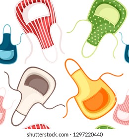 Seamless pattern. Set of colored kitchen apron. Cartoon flat style illustration on white background.
