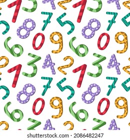 Seamless pattern with a set of colored numbers for kids. Can be used in textiles, wrapping paper and wallpaper. Vector illustration on white background.