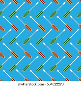 Seamless pattern. Set of colored screwdrivers on white background. A graphic print on the Wallpaper and shirt. Easy editable template.
