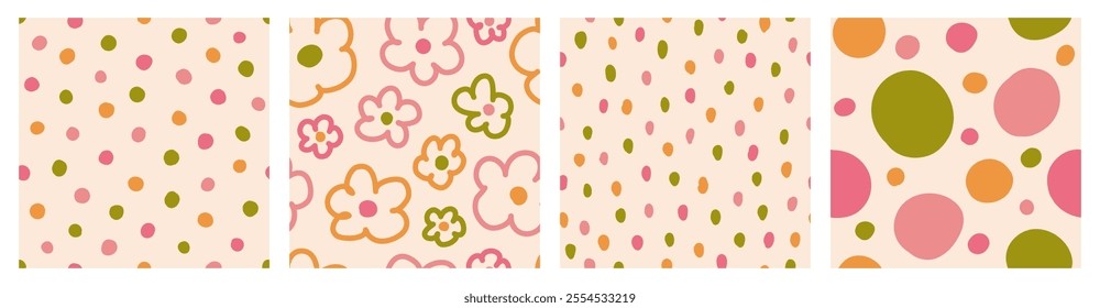 Seamless pattern set of colorful hand drawn lines, strip, confetti. Trendy design with abstract shapes, simple and playful doodle wallpaper print