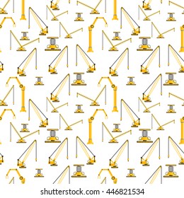 Seamless pattern set of construction machine yellow crane flat design vector illustration
