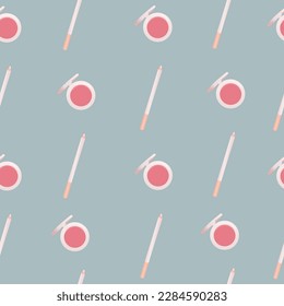 Seamless pattern with a set of cosmetics, cute cartoon style