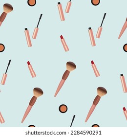 Seamless pattern with a set of cosmetics, cute cartoon style