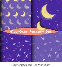 Seamless pattern set with crescent moon and star vector illustration