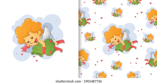 The seamless pattern set of the cupid spreading the love in the doodle  of illustration