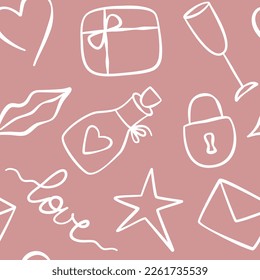 Seamless pattern, set of decorative items for Valentine's Day or wedding. Vector illustration 