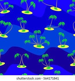 seamless pattern from set of different palm trees on a blue background  