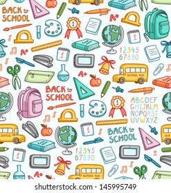 Seamless Pattern With Set Of Different School Things In Color