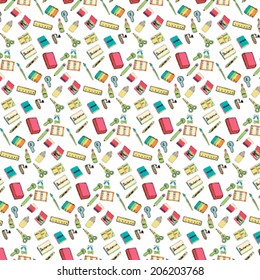 Seamless pattern with set of different school things