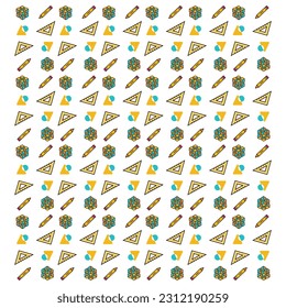 Seamless pattern with set of different school things in color