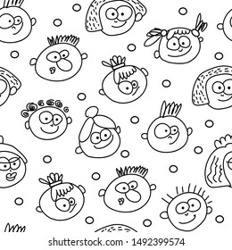 Seamless pattern of the set of emotion funny faces. smiles  hand drawn