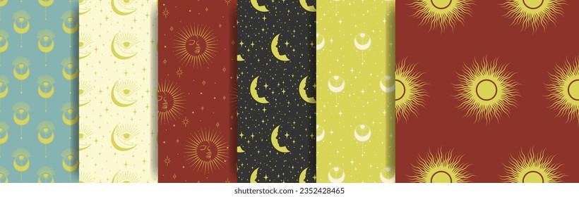 Seamless pattern set with esoteric witchcraft elements