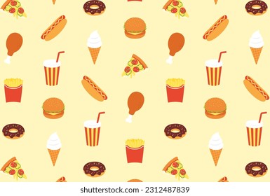 seamless pattern with a set of fast food and drink icons for banners, cards, flyers, social media wallpapers, etc.