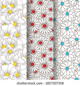 Seamless pattern set with flowers, Vector pattern set, Pattern set with white flower, Beautiful flower pattern set