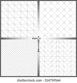 Seamless pattern. Set of four abstract linear textured backgrounds. Modern stylish textures. Regularly repeating geometrical ornaments. Vector element of graphical design