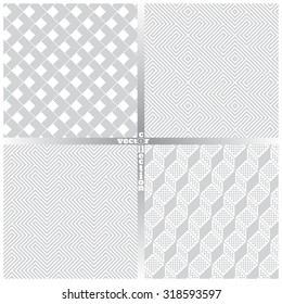 Seamless pattern. Set of four abstract textured backgrounds. Modern stylish textures. Regularly repeating geometrical ornaments. Rhombus. Line. Zigzag. Hexagon. Vector element of graphical design