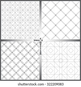 Seamless pattern. Set of four abstract textured backgrounds. Modern stylish textures. Regularly repeating geometrical ornaments with thin lines. Vector element of graphical design