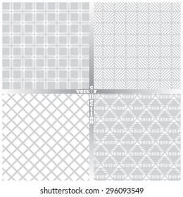 Seamless pattern. Set of four simple classical textures. Regularly repeating geometrical elements, shapes, strips, rhombuses, lines, squares. Backdrop. Web. Vector element of graphic design