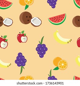 Seamless pattern set of fruits and leaves. Summer and tropical. Collection Vector texture illustration. Flat design background. Colorful wallpaper vector. 