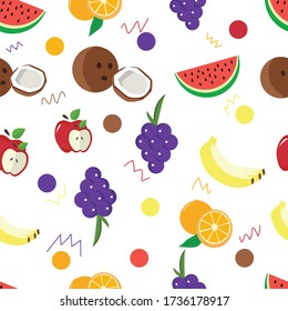 Seamless pattern set of fruits and leaves. Summer and tropical. Collection Vector texture illustration. Flat design background. Colorful wallpaper vector. 