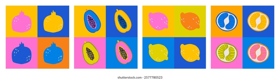 Seamless pattern set with fruits. Vector Hand drawn background for design and card, covers, package, wrapping paper.  